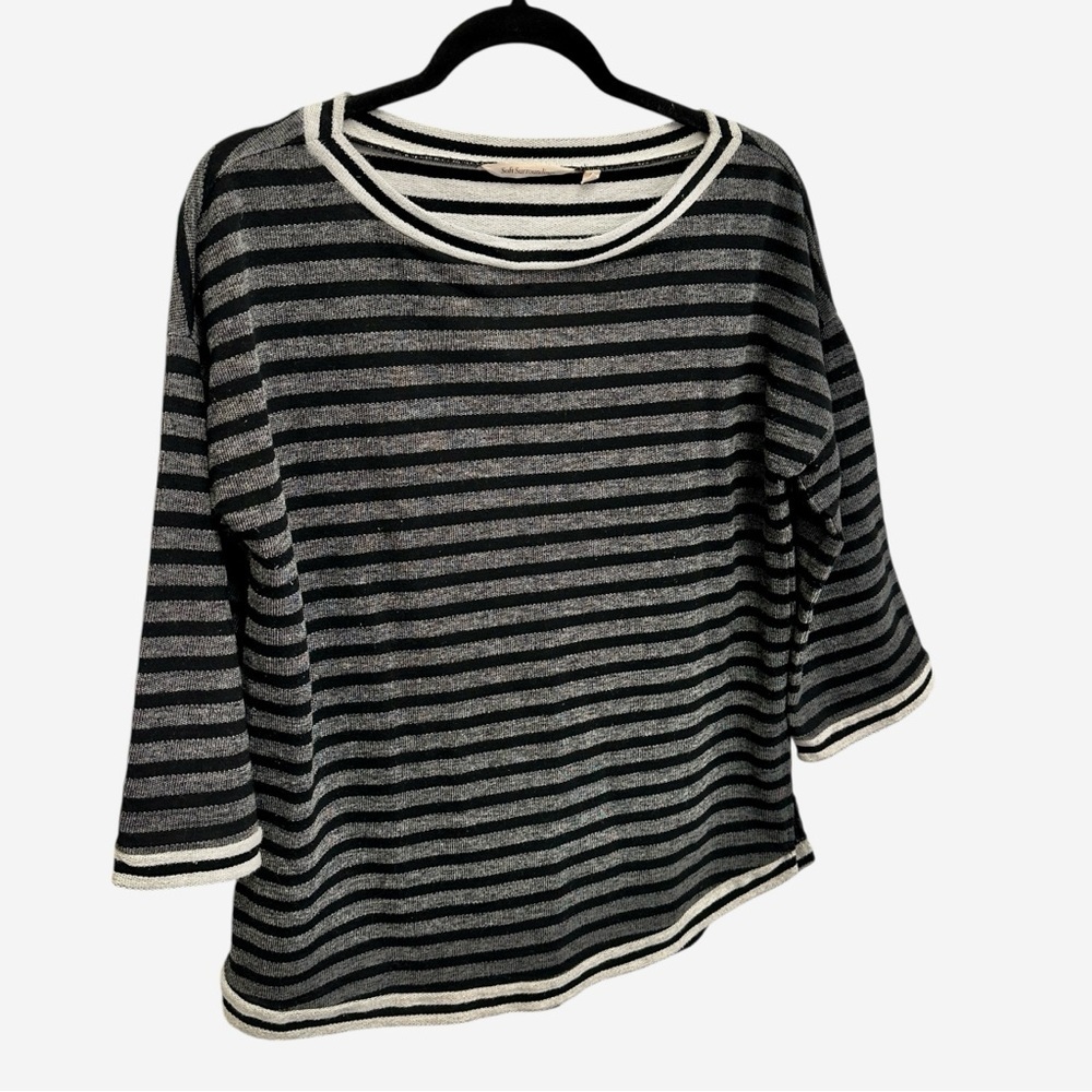 Soft Surroundings black gray striped 3/4 length sleeve sweater Size M - Picture 3 of 10